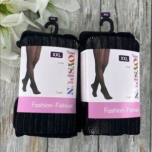 Women's Lurex Fishnet and Opaque Tights Pantyhose 2, 2-Packs Size XXL